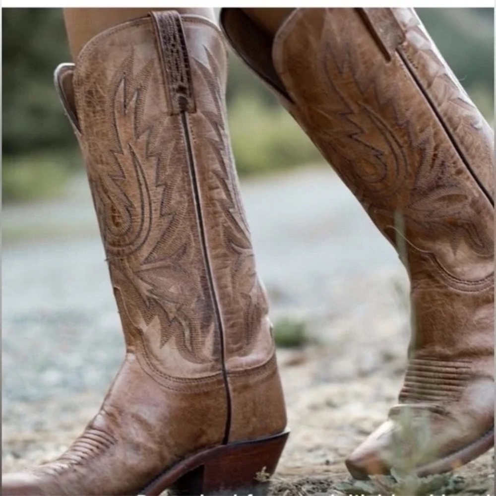 Lucchese Brown Embroidered Leather Heeled Western Boots